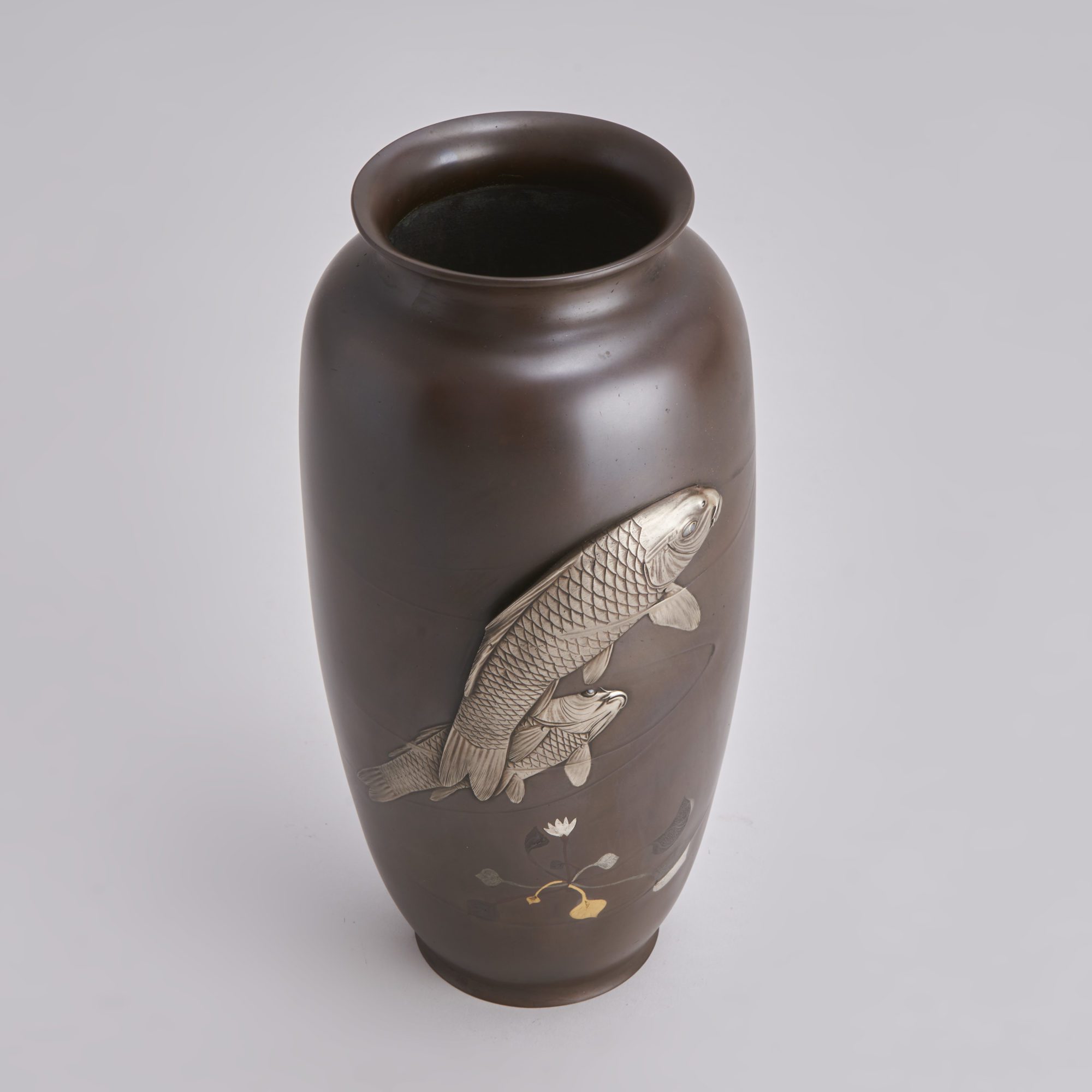 An attractive Bronze vase with Silver Carp decoration (Japanese, late 19th Century) from Kevin Page