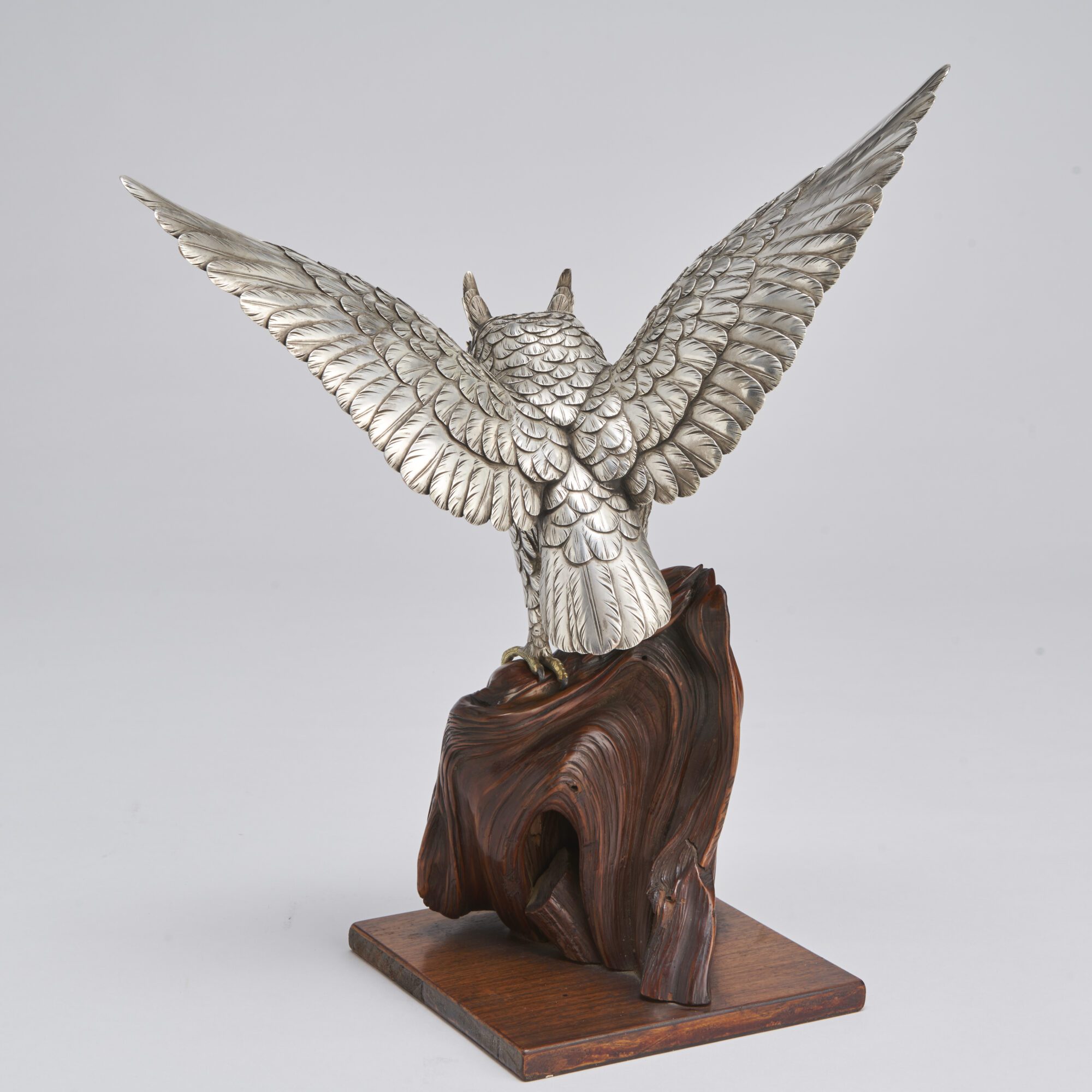 A captivating Silvered Bronze Okimono of a Japanese Long Eared Owl from Kevin Page