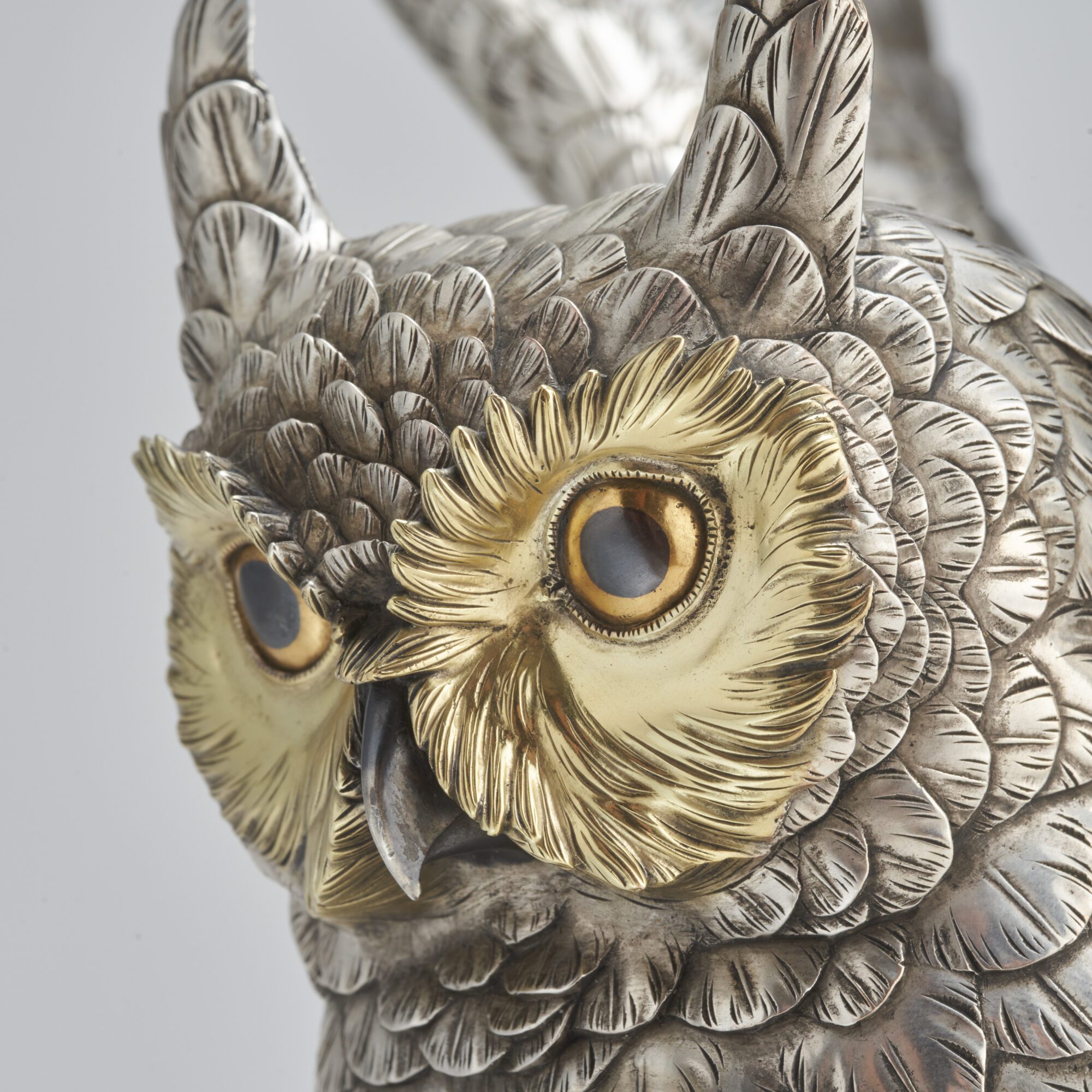 A captivating Silvered Bronze Okimono of a Japanese Long Eared Owl from Kevin Page