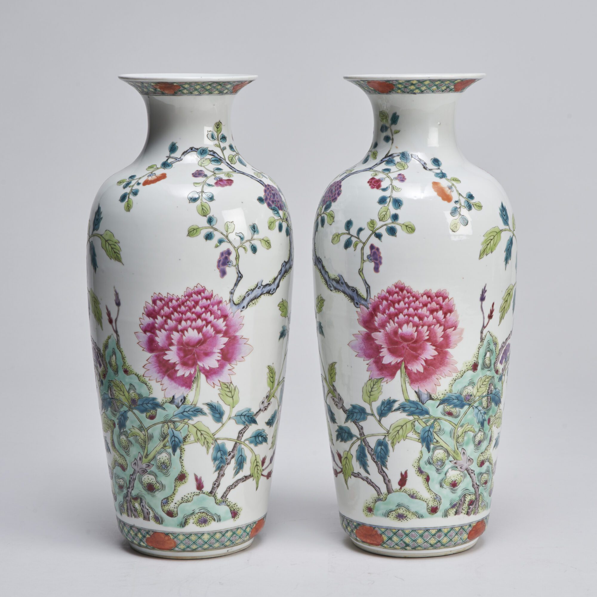An attractive pair of Chinese 19th Century Famille Rose vases from Kevin Page