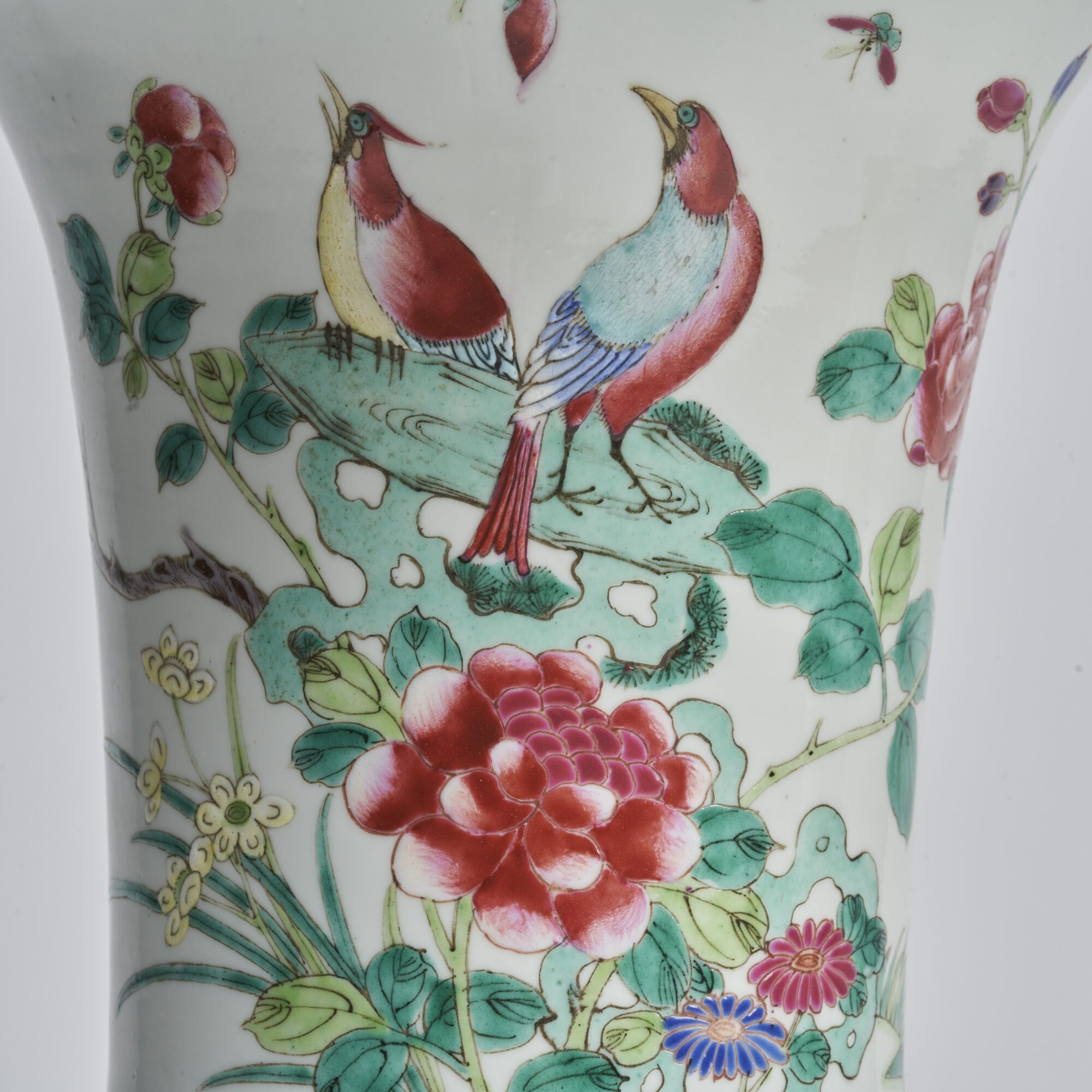 A pair of 19th Century Chinese porcelain Famille Rose beaker vases from Kevin page