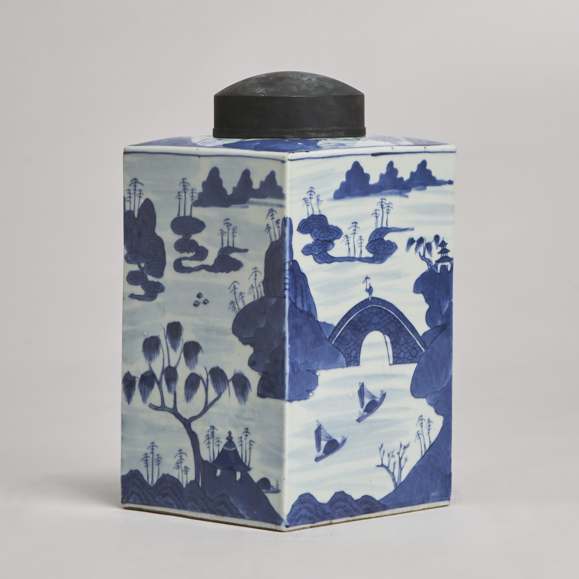 Large Blue & White Porcelain Tea Caddy Large Blue & White Porcelain Tea Caddy